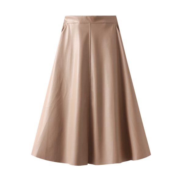 Faux Leather A-Line Solid Skirt for Autumn/Winter Chic