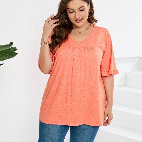 Plus Size V-Neck Pleated Loose Top