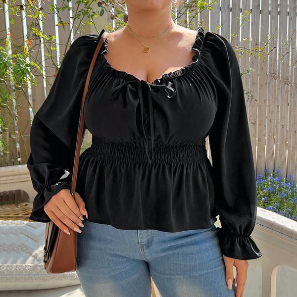 Plus Size French Retro Puff Sleeve Top