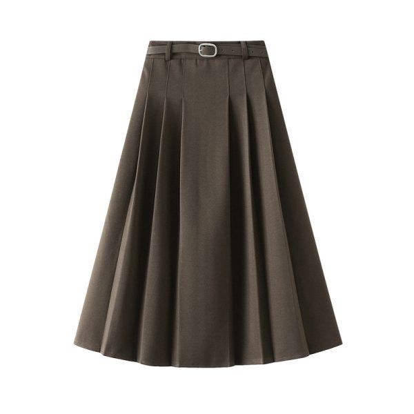 Woolen Pleats A-Line Big Hem Skirt for Autumn Sophistication