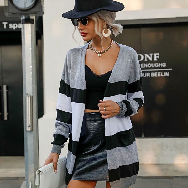 Autumn Women's Long Sleeve Striped Coat Sweater