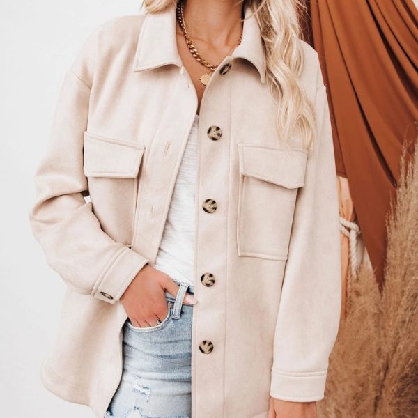 Casual Suede Long Sleeve Coat - Autumn/Winter