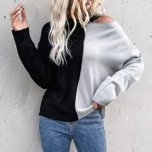 Casual Long Sleeve Color Matching Cutout Sweater