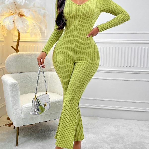 Chic and Sexy: Solid Color Long Sleeve Jumpsuit