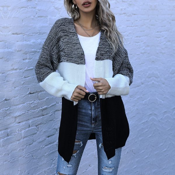 Long Sleeve Color Matching Women's Cardigan Sweater Coat