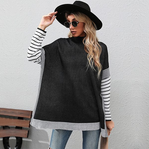 Striped Mock-Neck Long Sleeve Sweater