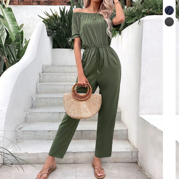 Off-Shoulder Solid Jumpsuit - Summer Chic