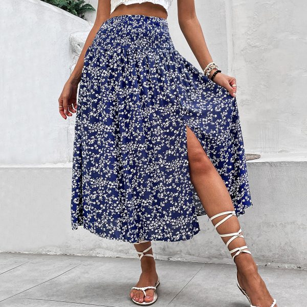 Stylish Mid-Length Blue Printed Skirt for Women