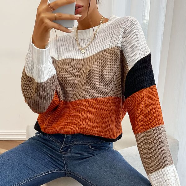 Color-Block Crew Neck Sweater - Women's Autumn & Winter Fashion