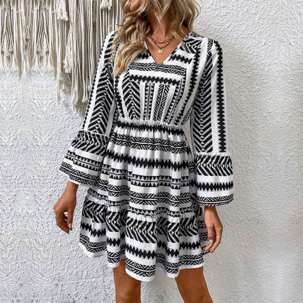 Chic Printed Long Sleeve Dress for Women