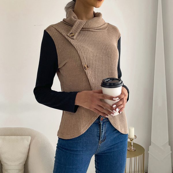 Early Autumn Solid Color Heap Collar Pullover Sweater for Casual Women Wear