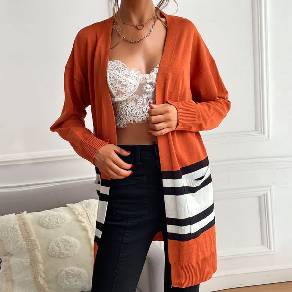 Long Sleeve Color Matching Light Cardigan for Autumn Women's Wear