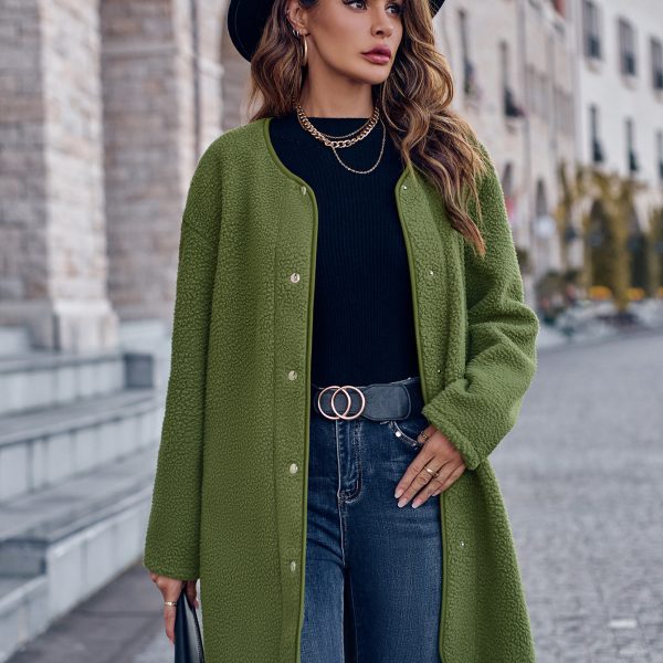 Casual Solid Color Round Neck Single-Breasted Long Sleeve Coat