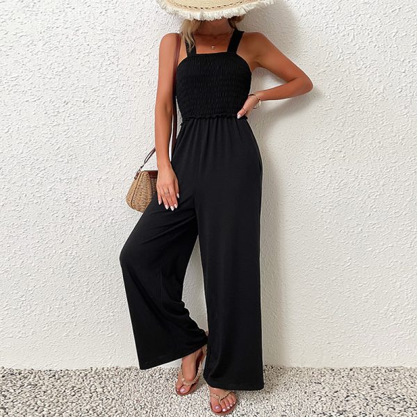 Black Wide-Leg Sling Women's Summer Jumpsuit