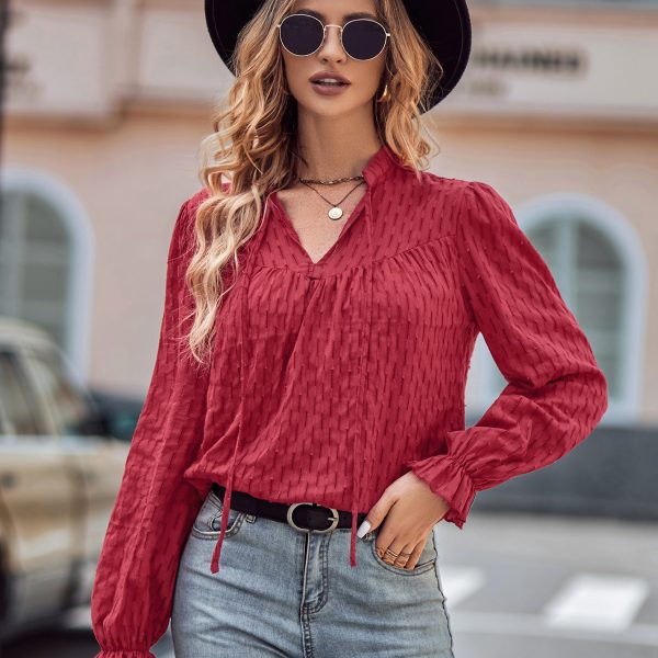 Slim Fit V-Neck Streamer Long Sleeve Top