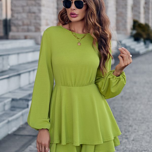 Casual Solid Color Round Neck Knitted Jumpsuit