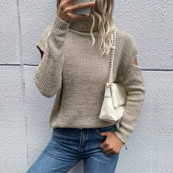 Turtleneck Cutout Shoulder Sweater