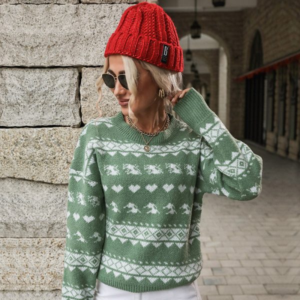 Trendy Red Knitted Christmas Snowflake Sweater