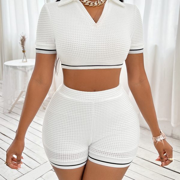 Patchwork Rib Collared Short Casual Suit