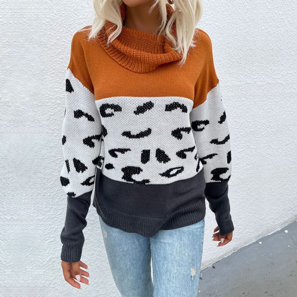 Leopard Print Contrast Color Long Sleeve Pullover