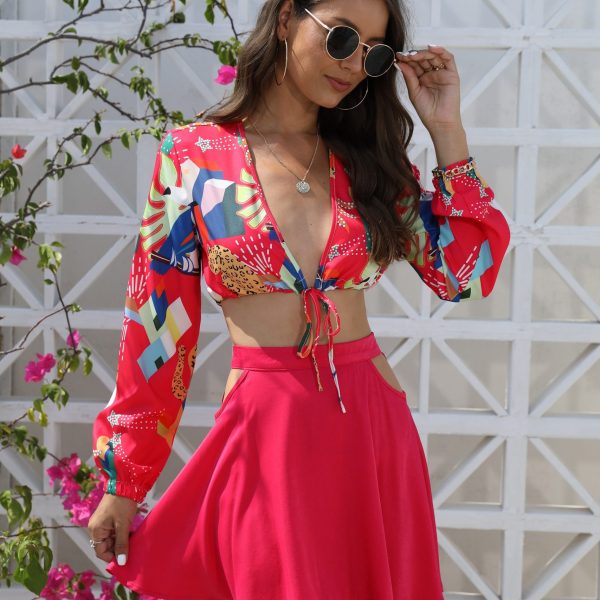 Women's Elegant Holiday Printed Skirt Suit: Spring & Summer