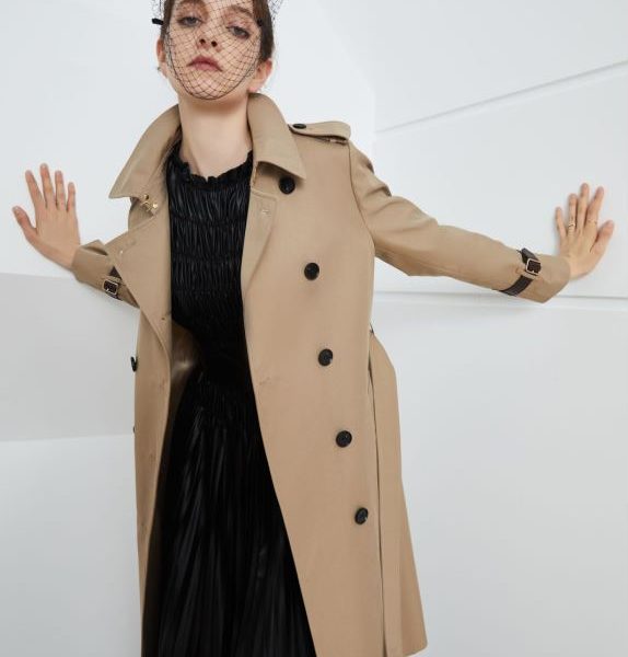 Khaki Slim Fit Mid-Length Trench Coat