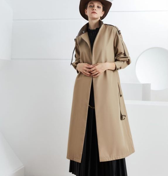 Gracekelly Leather Patchwork Trench Coat