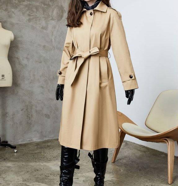 Khaki Single-Breasted Casual Trench Coat