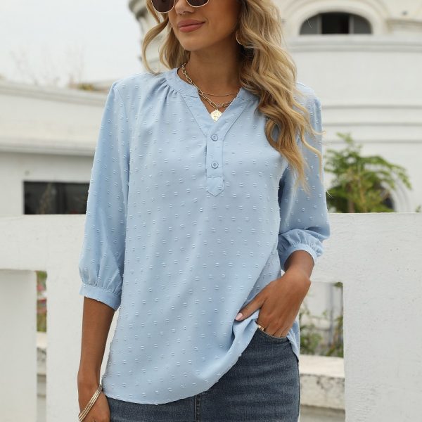 Chic Summer Style: Loose V-neck Chiffon Jacquard Top