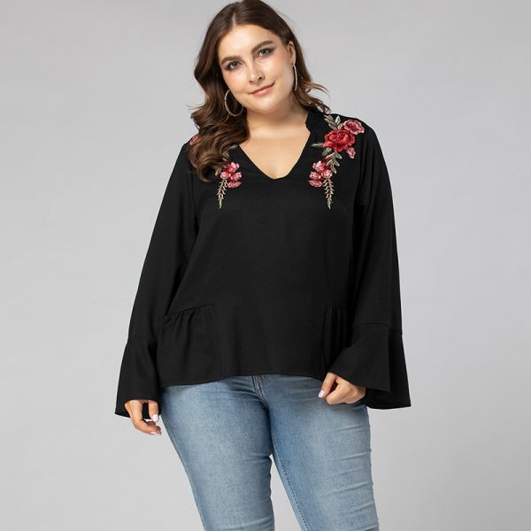 Plus Size V-Neck Long Sleeve T-shirt