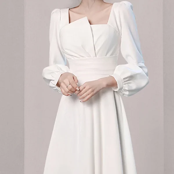 2022-Spring-Women-White-Evening-Dress-Elegant-Long-Sleeve-Square-Collar-A-line-Female-High-Waist-1