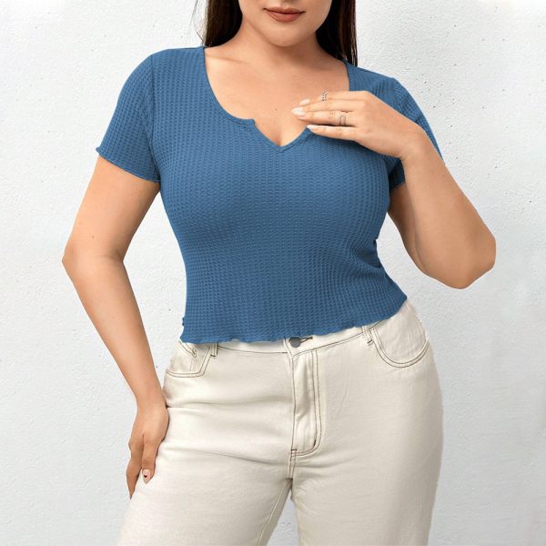 Plus Size Waffle Breathable Slim Solid Color T-Shirt