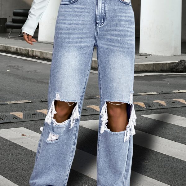 Water Washed Wide Leg Jeans for Women