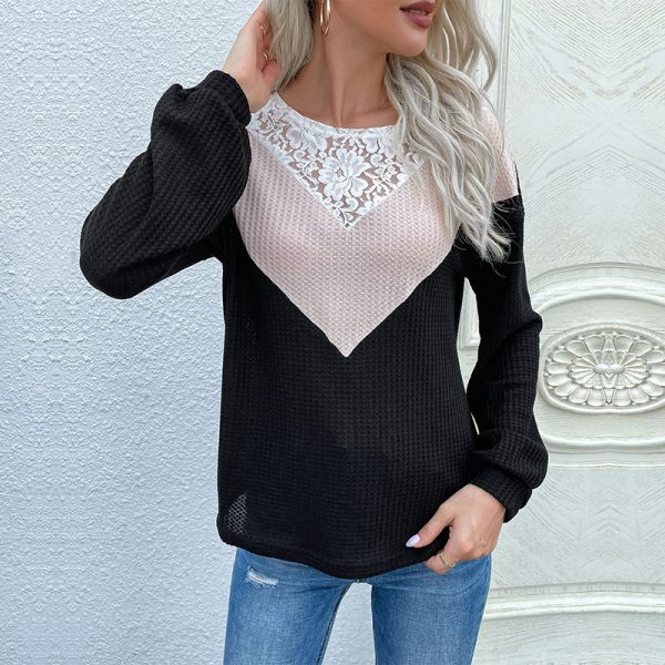 Early Autumn Lace Round Neck Sweater