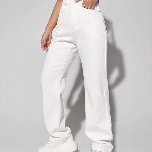 High Waist White Wide Leg Jeans