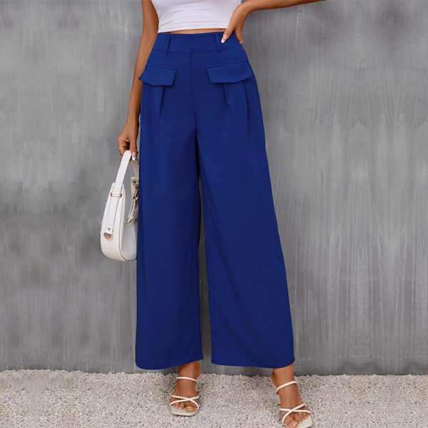 Chic Autumn Style: Slim-Fit Blue Wide-Leg Pants