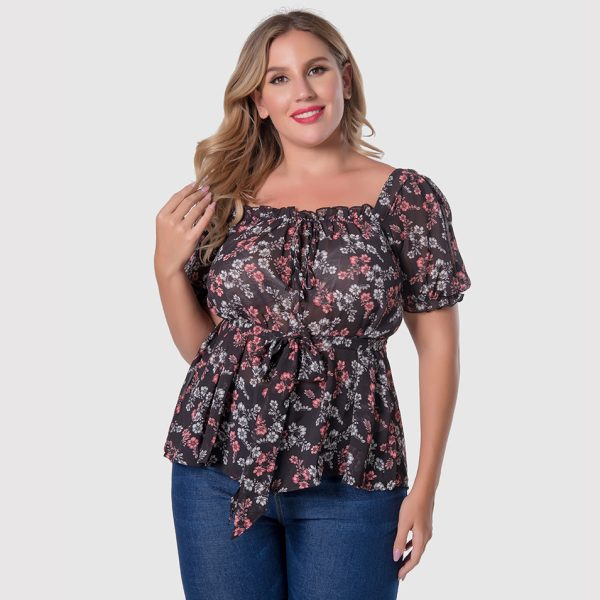 Plus Size Ruffles Printed Office Top