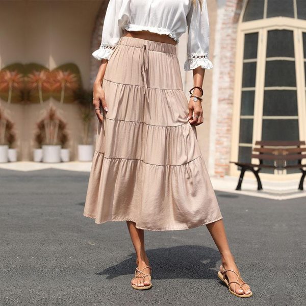 Cross-Border Ruffled Pleated Solid Skirt