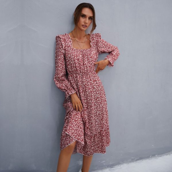 Long Sleeve Square Collar Dress for Spring