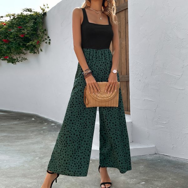 Women Clothing Printed Vest Jumpsuit Long Waist Slimming Wide Leg Pants