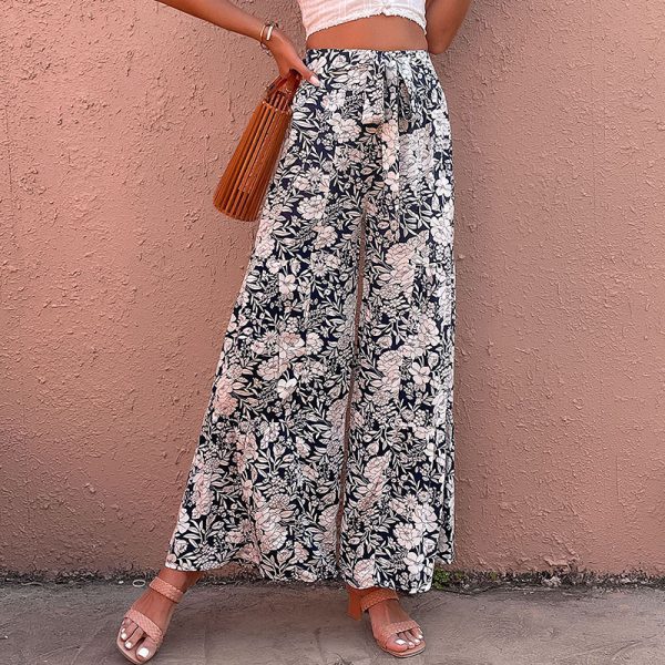 Printed High-Waisted Bootcut Pants for Women