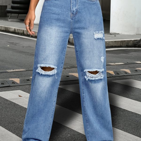 Trendy High Waist Ripped Denim Pants