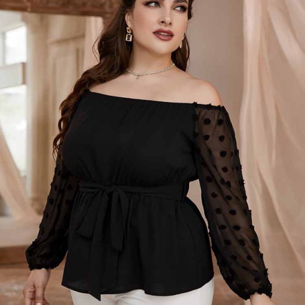 Retro Solid Color Off-Shoulder Plus Size Artistic Top for Women