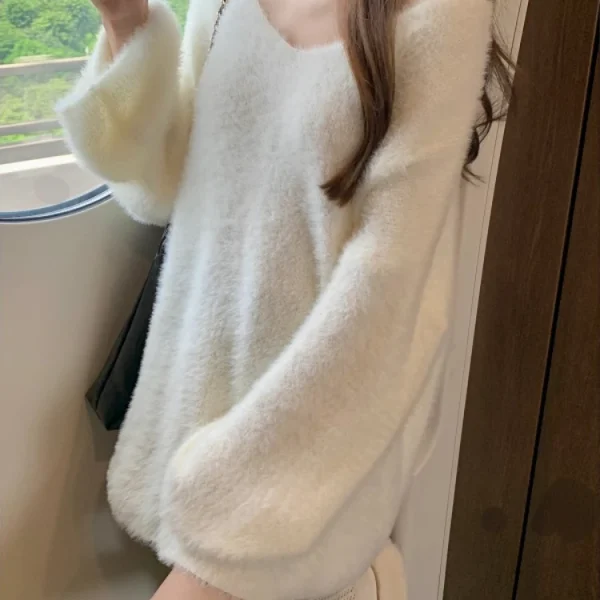 Pure-Color-V-Neck-Knitted-Sweater-Women-Long-Sleeve-Sweet-Elegant-White-Pullover-Female-Korean-Style-1