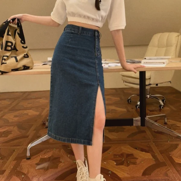 Summer-Blue-Long-Denim-Skirt-Women-High-Waist-Streetwear-Jeans-Skirt-Pocket-Side-Slit-A-line-1