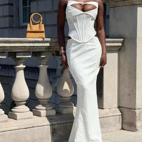 White Cut-Out Evening Dress: Eco Elegant