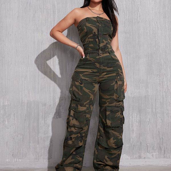 Women New Denim Jumpsuit Camouflage Overalls Outfit Ideas