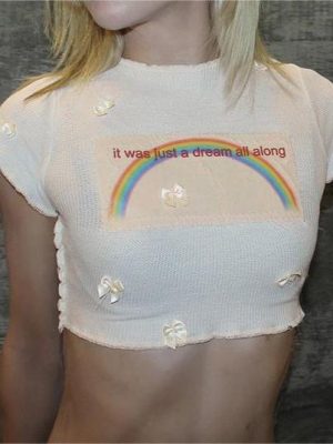 Sweet Spicy Rainbow Print Cropped Tee: Street Style All Match Outfit Ideas