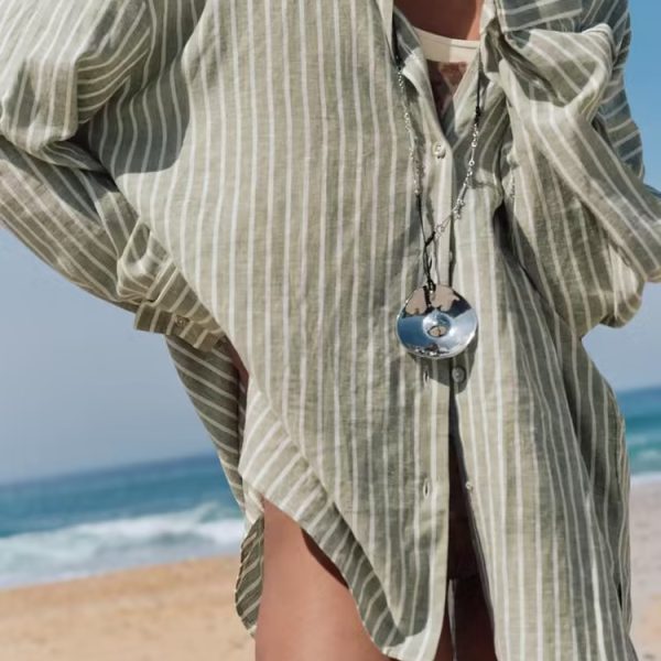 Women's French Striped Loose Casual Linen Blended Long Sleeve Shirt