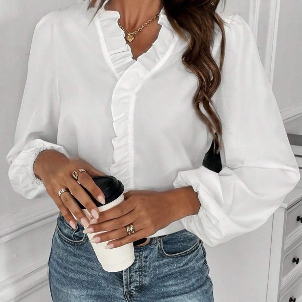 Women's Ruffle Blouse Women Long Sleeved Shirt